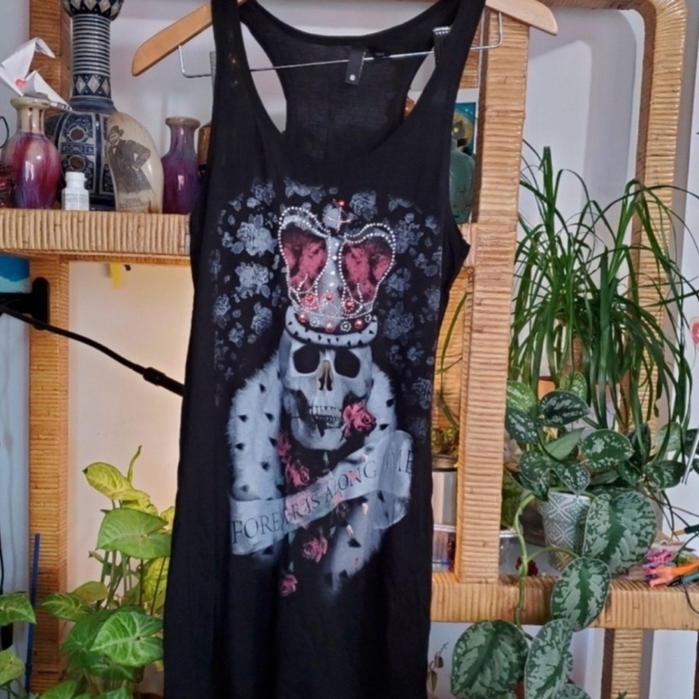H&M Black King Skull Graphic Racerback Tank Top Sz 8